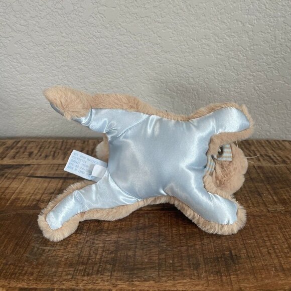 Bearington Baby Tan Bunny Rabbit Blue Satin Tummy Plush Rattle Stuffed Animal - Picture 7 of 8